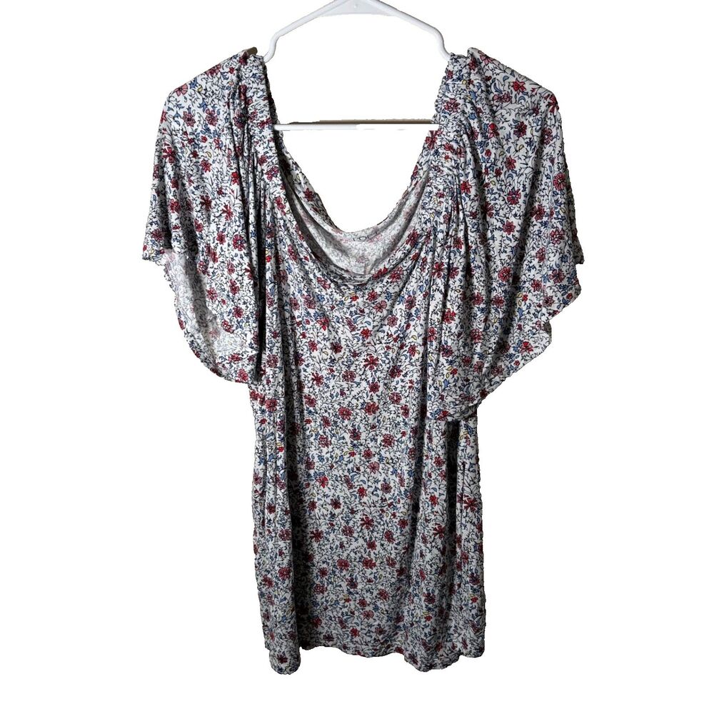Loft Blouse Women's Medium Floral Round Neck Short Sleeve Colorful Shirt Top